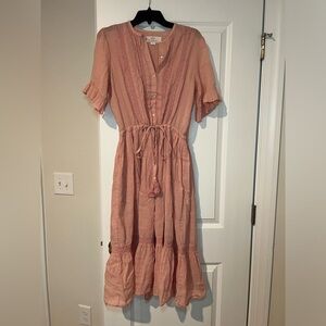 Trovata Blush Pink Midi Boho Drawstring Dress